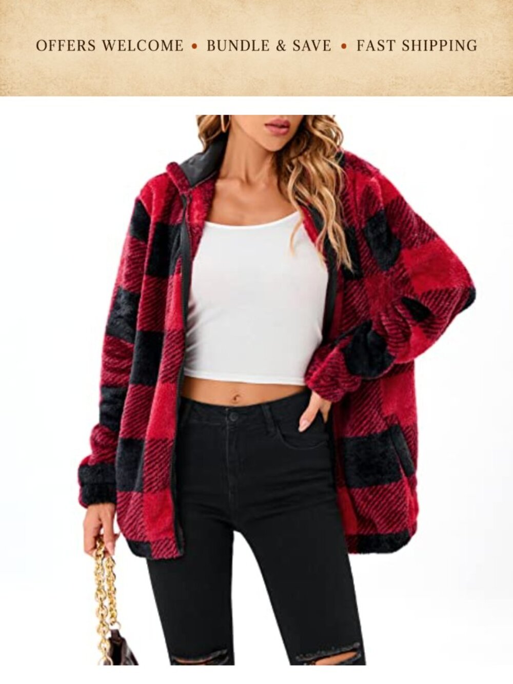 Womens Zip Up Fuzzy Fleece Sweater Jacket Oversized Sherpa Hoodie Fluffy Coat